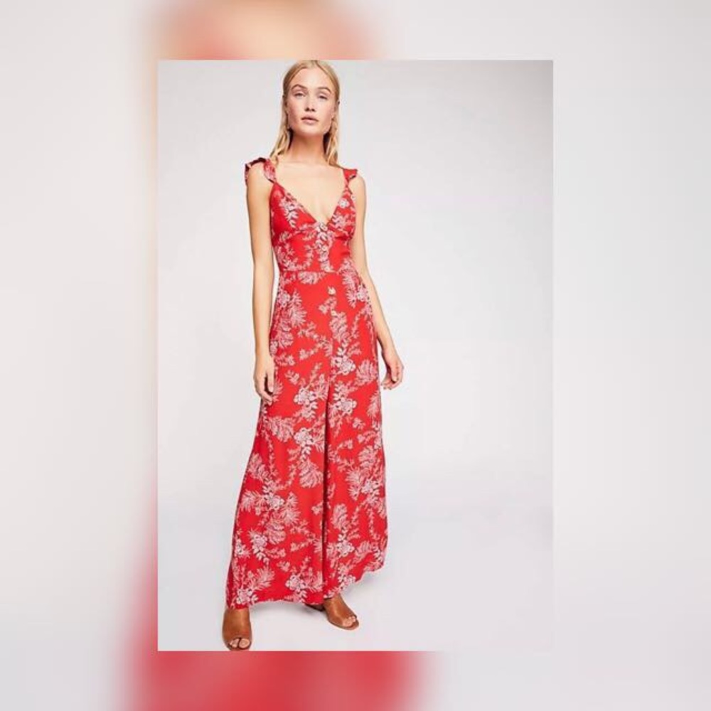 Free People Be The One Jumpsuit 2 Red Floral New
